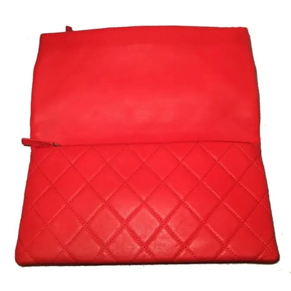 Chanel Red Quilted Leather CC Fold Over Clutch - Picture 8 of 10